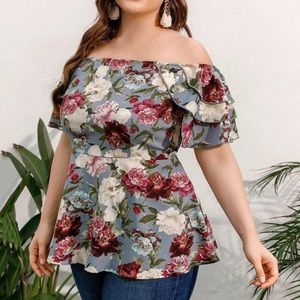 Off the shoulder gray floral top